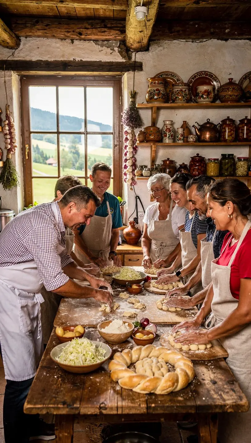 Tourists exploring a medieval castle located in the border region of Slovakia, highlighting its historical significance.